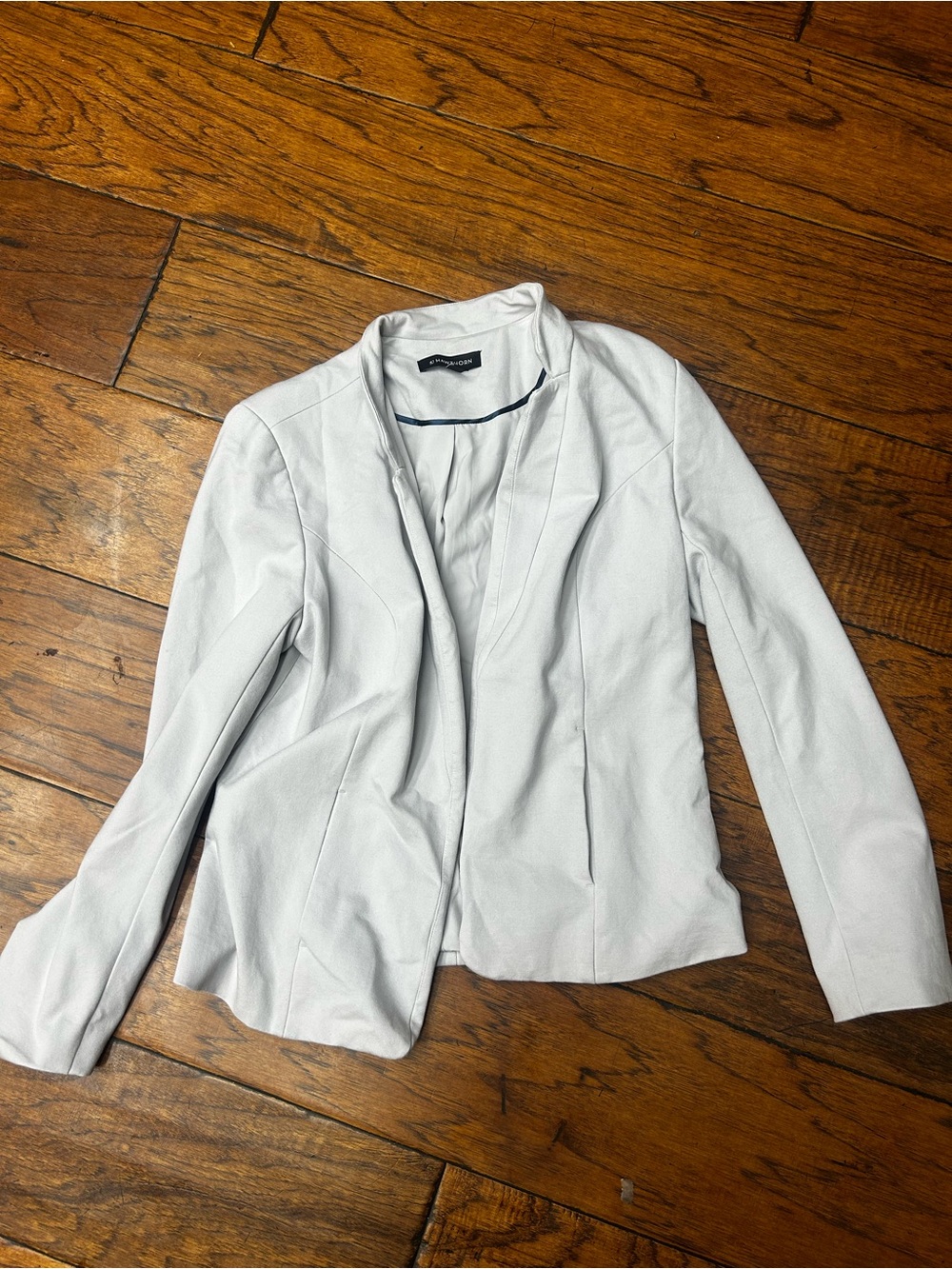 41 hawthorn collarless open‎ front ponte blazer